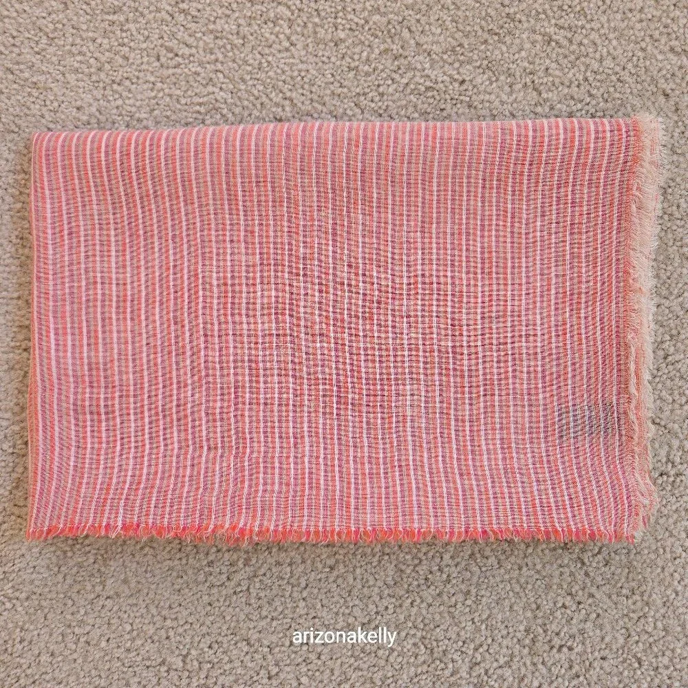 Linen Blend Large Striped Scarf Pink, Orange, and White